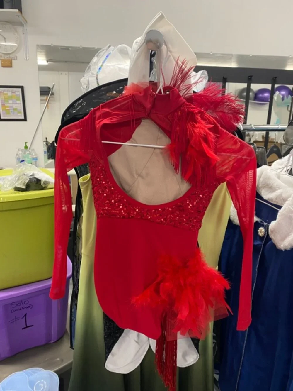 Red Sequin and Feather Dance Leotard-MC-Weisman